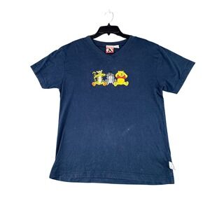 Vintage‎ Disney Winnie the Pooh Tigger Eeyore Embroidered V Neck T Shirt Large